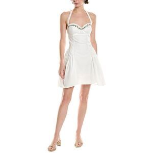 Abbey Womens Embroidered Neckline Mini Dress, White
